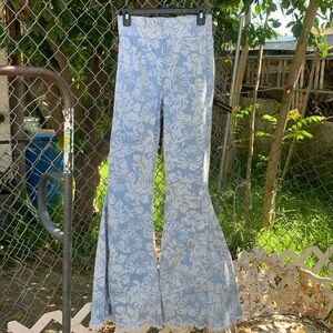 Mumu Blue Berkeley Bells Palm Leaf Print Pants